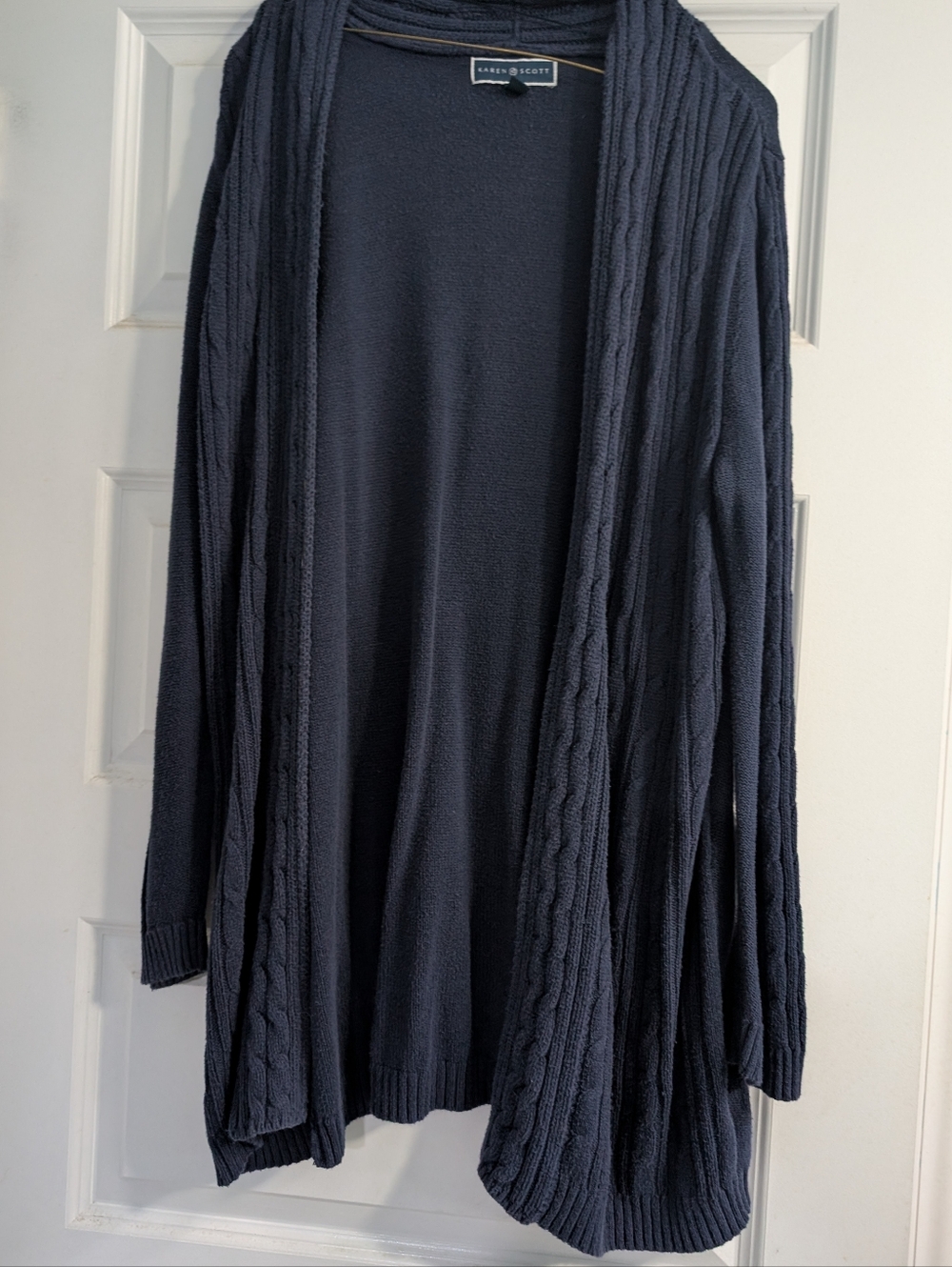 Karen Scott Dark Navy Cable Open-Front Cardigan